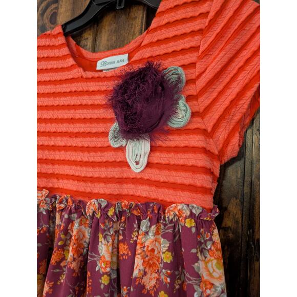 Bonnie Jean Big girls size 16 red floral striped boho short sleeve dress GUC - Picture 4 of 9